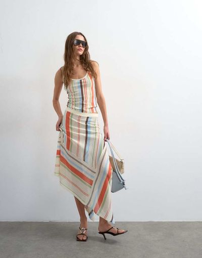 Topshop Topshop knit sheer stripe full skirt in multi - part of a set-White