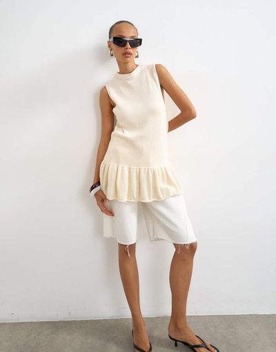 Topshop Topshop knit sleeveless longline top in ecru-White
