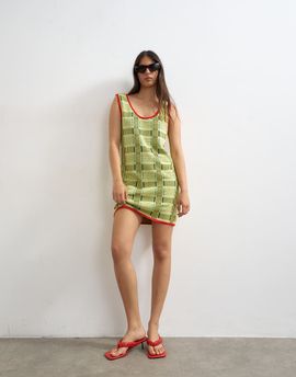 Topshop Topshop knit sleeveless plaid mini dress in green
