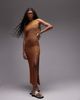Topshop Topshop knit stitchy open back sleeveless dress with sequins in rust-Orange - 4