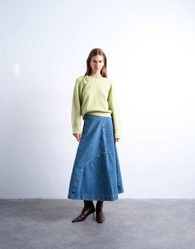 Topshop Topshop knit tie neck sweater in green