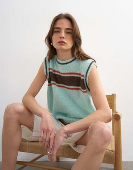 Topshop Topshop knit vintage striped sweater vest in turquoise-Blue
