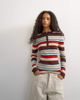 Topshop Topshop knit wool blend henley neck long sleeve top in multi stripes-Red - 3