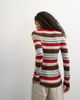 Topshop Topshop knit wool blend henley neck long sleeve top in multi stripes-Red - 4