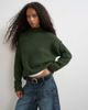 Topshop Topshop knit wool blend roll edge longline chunky sweater in olive-Green - 1