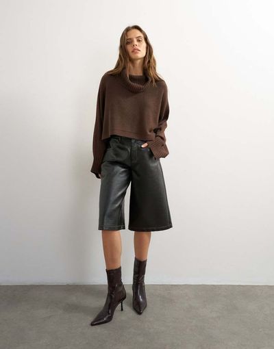 Topshop Topshop knit wool short cape sweater in chocolate-Gray