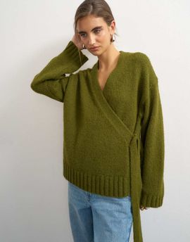 Topshop Topshop knit wrap boxy cardigan with wool in moss-Green