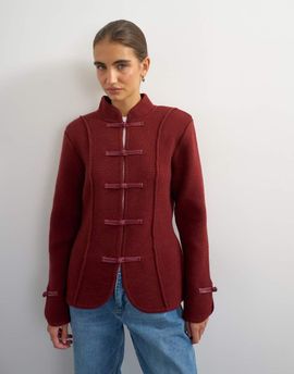 Topshop Topshop knitted all needle frogging detail jacket in red-MULTI