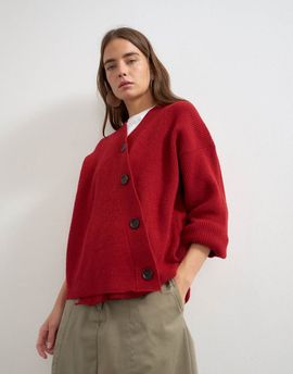 Topshop Topshop knitted asymmetric placket cardigan in red