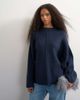 Topshop Topshop knitted boxy wide sleeve button detail sweater in midnight-Navy - 1