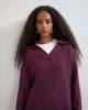 Topshop Topshop knitted curved hem collared polo sweater with wool in mulberry-PURPLE - 1