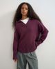 Topshop Topshop knitted curved hem collared polo sweater with wool in mulberry-PURPLE - 2