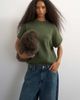 Topshop Topshop knitted fluffy short sleeve top with wool in khaki-Green - 1