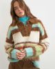 Topshop Topshop knitted hairy stripe polo collared sweater in brown multi - 3