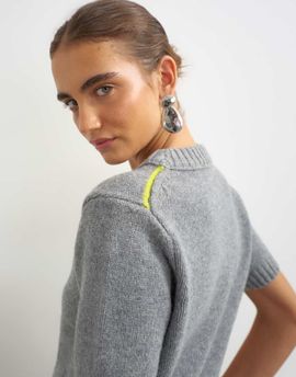 Topshop Topshop knitted premium pure lambswool short sleeve crew neck t-shirt in gray with lime tipping-No color