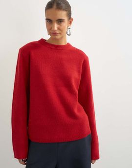 Topshop Topshop knitted premium pure lambswool soft shoulder pad sweater in red with blue tipping