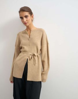 Topshop Topshop knitted tie back all needle cardigan in oat-NEUTRAL