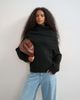 Topshop Topshop knitted wool blend deep fold bardot sweater in black - 1