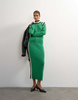 Topshop Topshop knitted wool blend sporty pencil contrast panel set skirt in green-Gray
