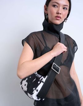 Topshop Topshop Kylie nylon cross body bag with contrast strap in cow print-Brown