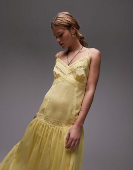 Topshop Topshop lace insert chiffon midi dress in yellow