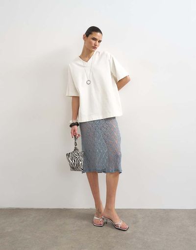 Topshop Topshop lace midi skirt in blue