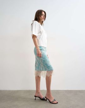 Topshop Topshop lace midi skirt with blue insert in ecru