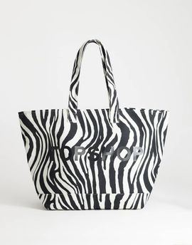 Topshop Topshop large canvas tote bag in zebra print-Neutral
