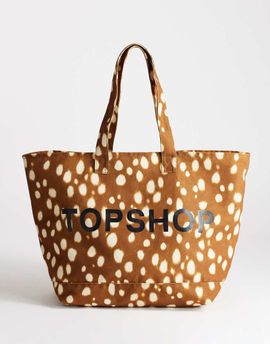 Topshop Topshop large canvas tote in deer print-Brown