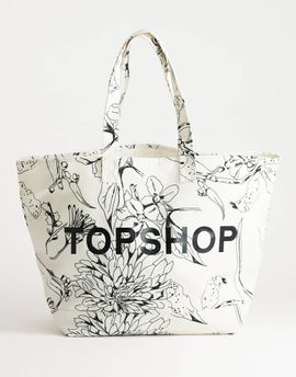 Topshop Topshop large printed canvas tote bag in floral-Neutral
