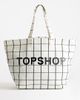 Topshop Topshop large printed canvas tote in plaid-Neutral - 1