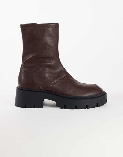 Topshop Topshop Liam chunky sock boots in chocolate-Brown