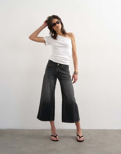 Topshop Topshop light weight wide crop jean in washed black