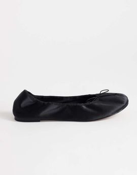 Topshop Topshop Lila round toe ballet flat in black satin