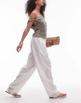 Topshop Topshop linen barrel leg pants in white