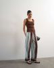 Topshop Topshop linen blend blue painted stripes straight leg pants with deep cuffs in blue-Multi - 3