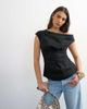 Topshop Topshop linen blend cinched waist asymmetric twist shoulder top in black - 1