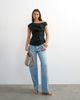 Topshop Topshop linen blend cinched waist asymmetric twist shoulder top in black - 2