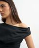 Topshop Topshop linen blend cinched waist asymmetric twist shoulder top in black - 3