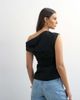Topshop Topshop linen blend cinched waist asymmetric twist shoulder top in black - 4