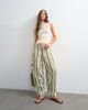 Topshop Topshop linen blend clean tie waist barrel leg pants in green stripes - 1