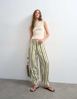 Topshop Topshop linen blend clean tie waist barrel leg pants in green stripes