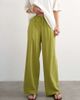 Topshop Topshop linen blend straight leg pants with deep cuffs in mid green - 4
