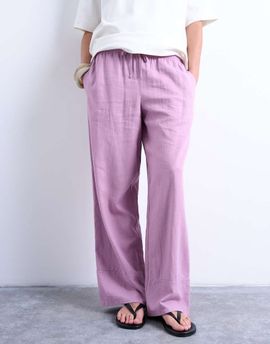 Topshop Topshop linen blend straight leg pants with deep cuffs in purple