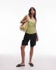 Topshop Topshop linen fold over bandeau top in pistachio green - 4