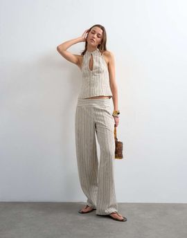 Topshop Topshop linen look striped low rise pants in ecru - part of a set-White