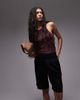 Topshop Topshop linen mix longline shorts in black-Red - 1