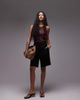 Topshop Topshop linen mix longline shorts in black-Red - 4