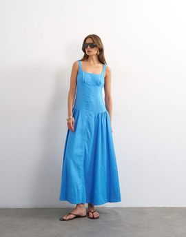 Topshop Topshop linen rich dropped waist maxi sundress in cornflower blue