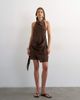 Topshop Topshop linen rich halter neck wrap mini dress in chocolate-Brown - 1